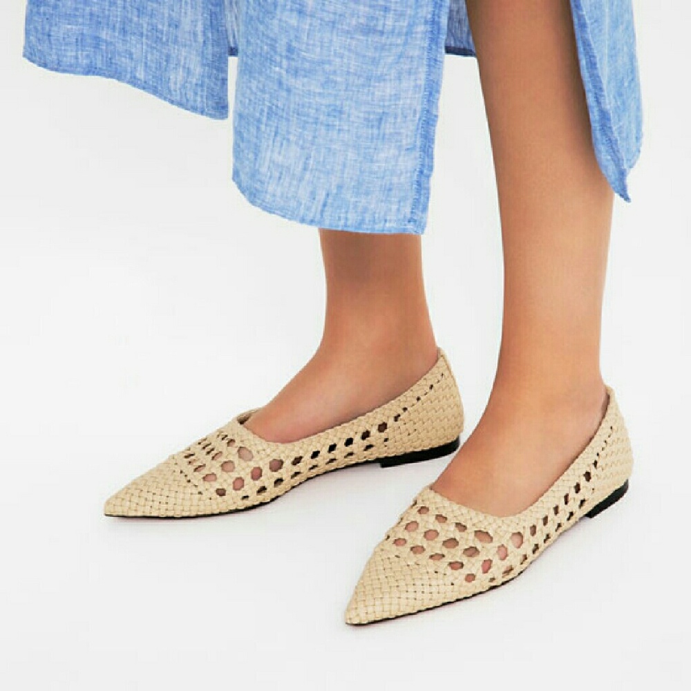 Zara Beige Woven Flats